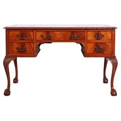 Antique Early-20th Century English Flame Mahogany Chippendale Desk Library Table Writing