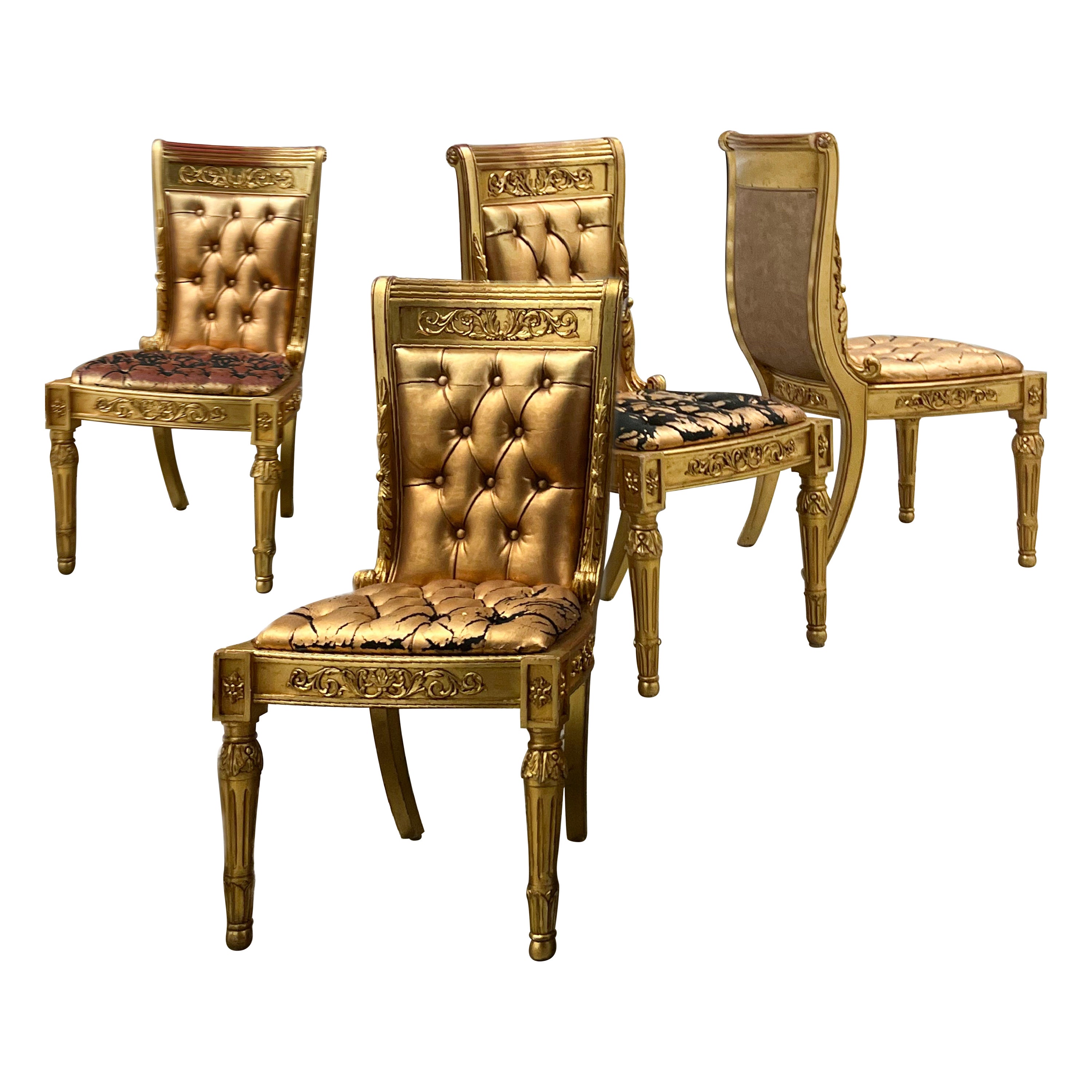 Pair Of Antique Louis Xvi Gilded Gold Chairs With Atelier Versace