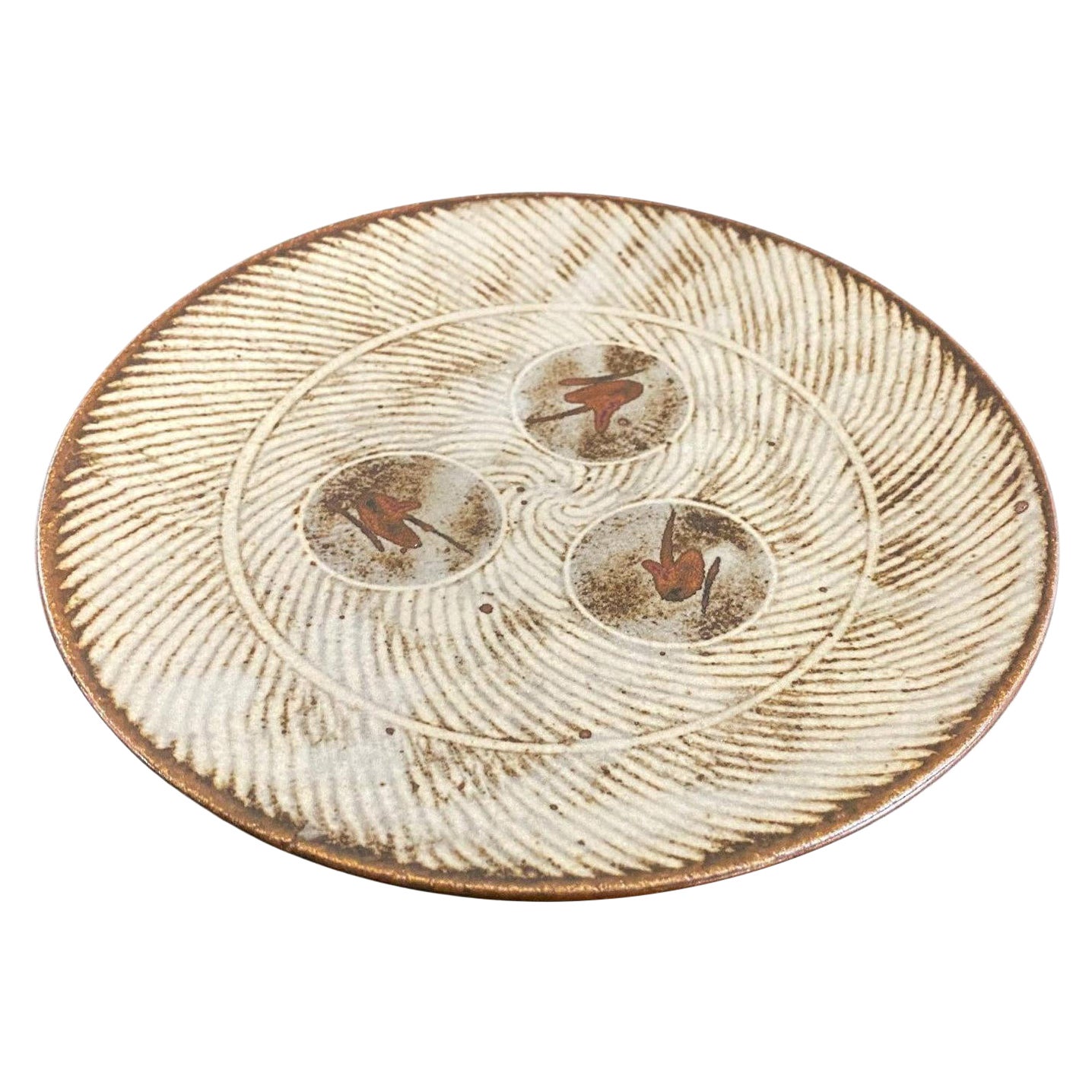 Tatsuzo Shimaoka, signierter japanischer Schalenteller aus Keramikkeramik mit glasiertem Seil-Intarsien