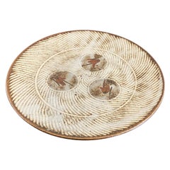 Assiette bol en céramique japonaise émaillée incrustée de cordes, signée Tatsuzo Shimaoka