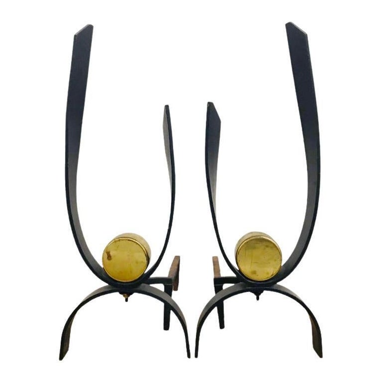 Mid-Century Modernist Andiron Pair by Donald Deskey For Sale