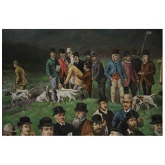 Large Men and Dogs Gathering for the Hunt Painting on Canvas