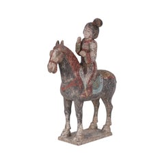 Chinese Tang Dynasty-Style Terra Cotta Woman and Horse Tomb Figure