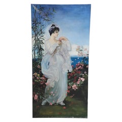 Portrait de femme dans un jardin - Peinture à l'huile sur toile