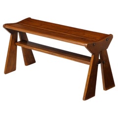 French Reconstruction Era Solid Oak Compact Bench, France, 1940s