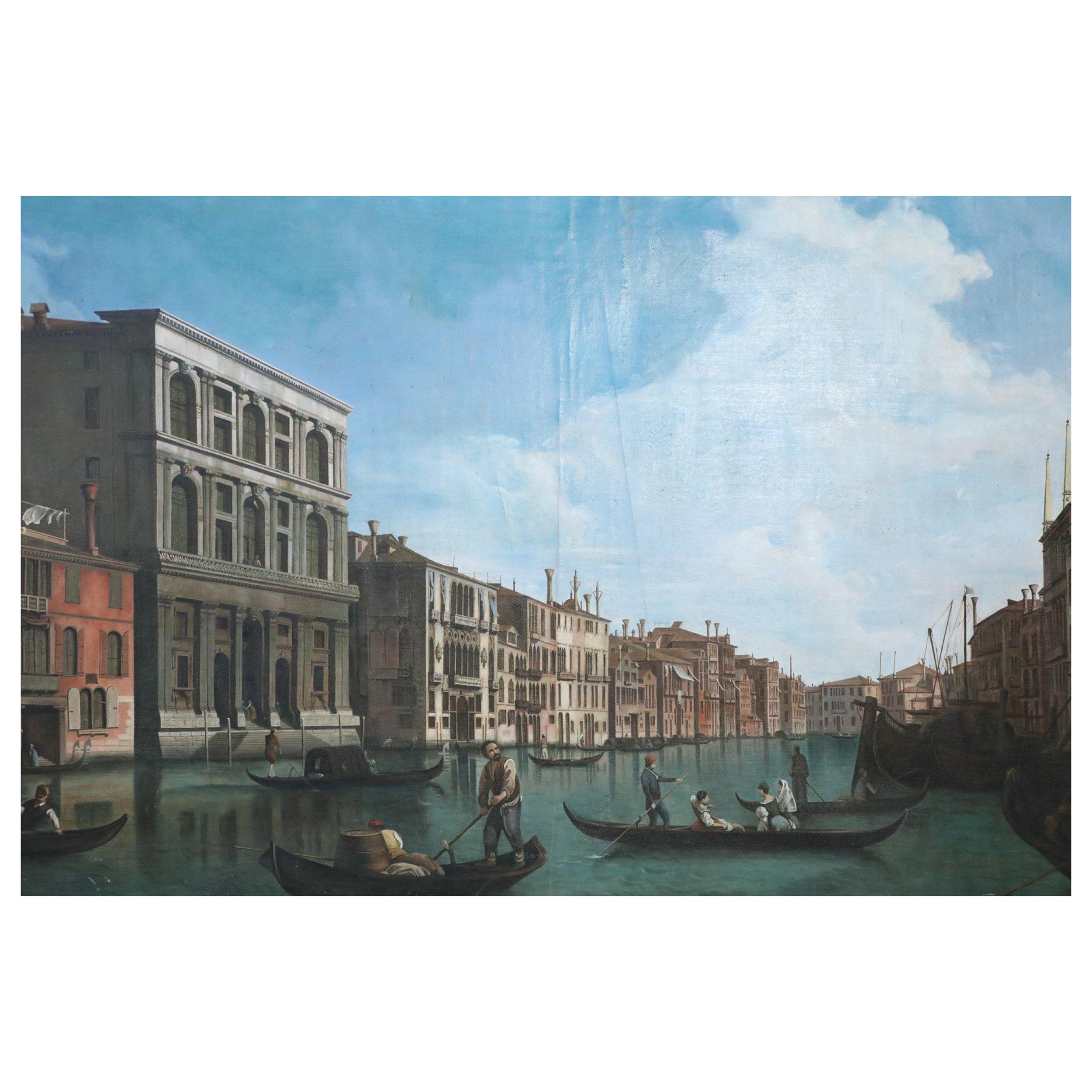 Venetian Canal and Gondolas Painting on Canvas For Sale