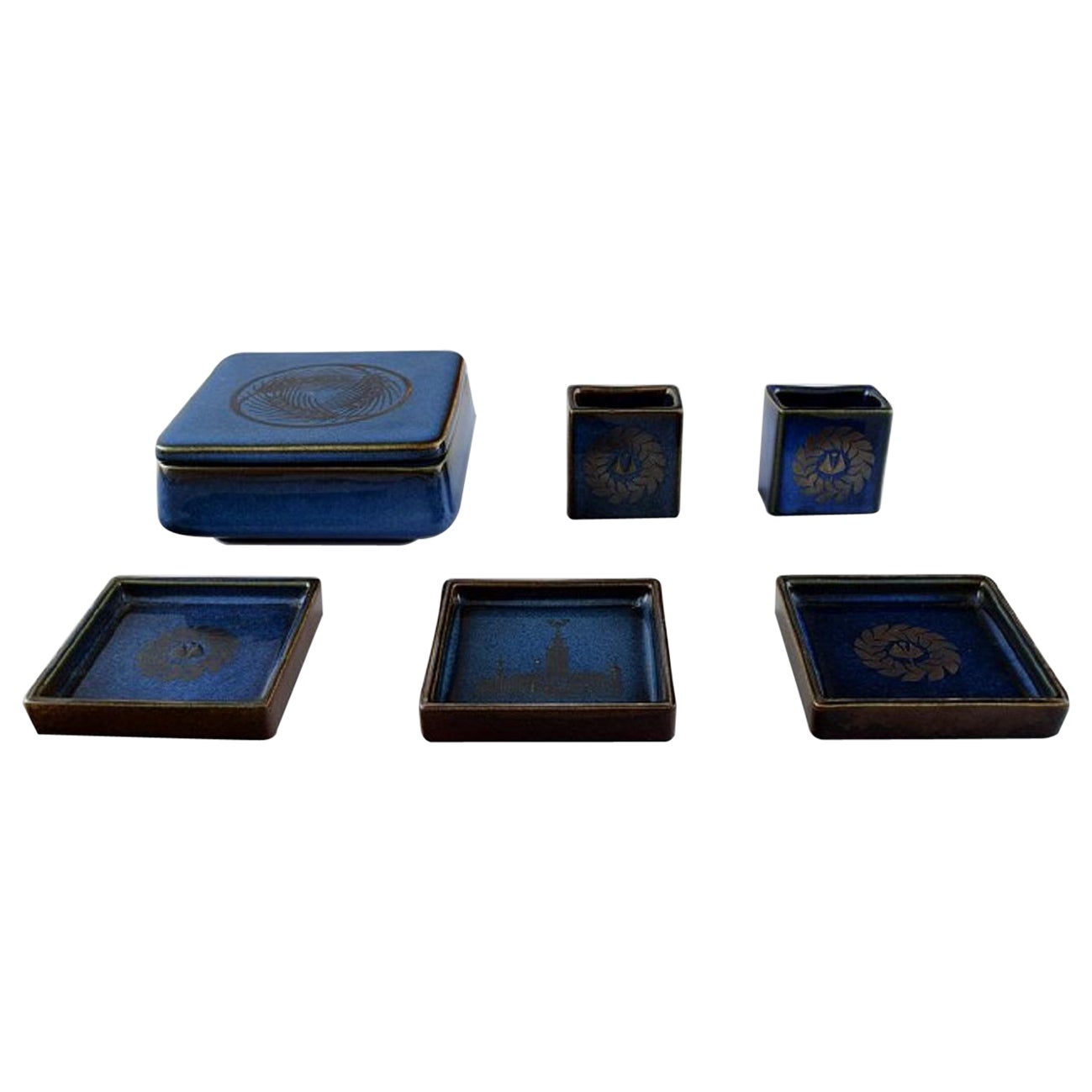 Sven Jonson for Gustavsberg, Six Different Items in Glazed Stoneware, 1960s For Sale