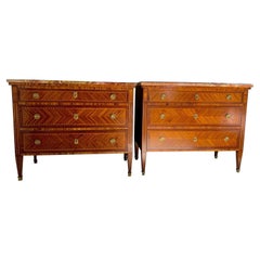 Pair of Louis XVI Style French Marquetry and Fruitwood Commodes 