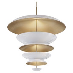 'Cosmic Purion' Chandelier XL 100, White Lacquered Brass Pendant, Ceiling Lamp