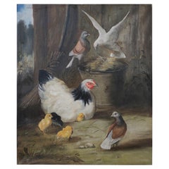 Feeding Fowl Oil Painting on Canvas