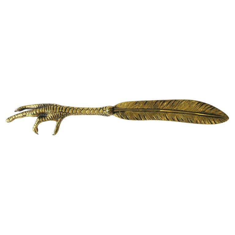 Gold Brass Bird Claw and Feather Letter Opener at 1stDibs