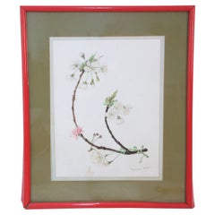 Vintage Framed Illustration of a Budding Flower Branch
