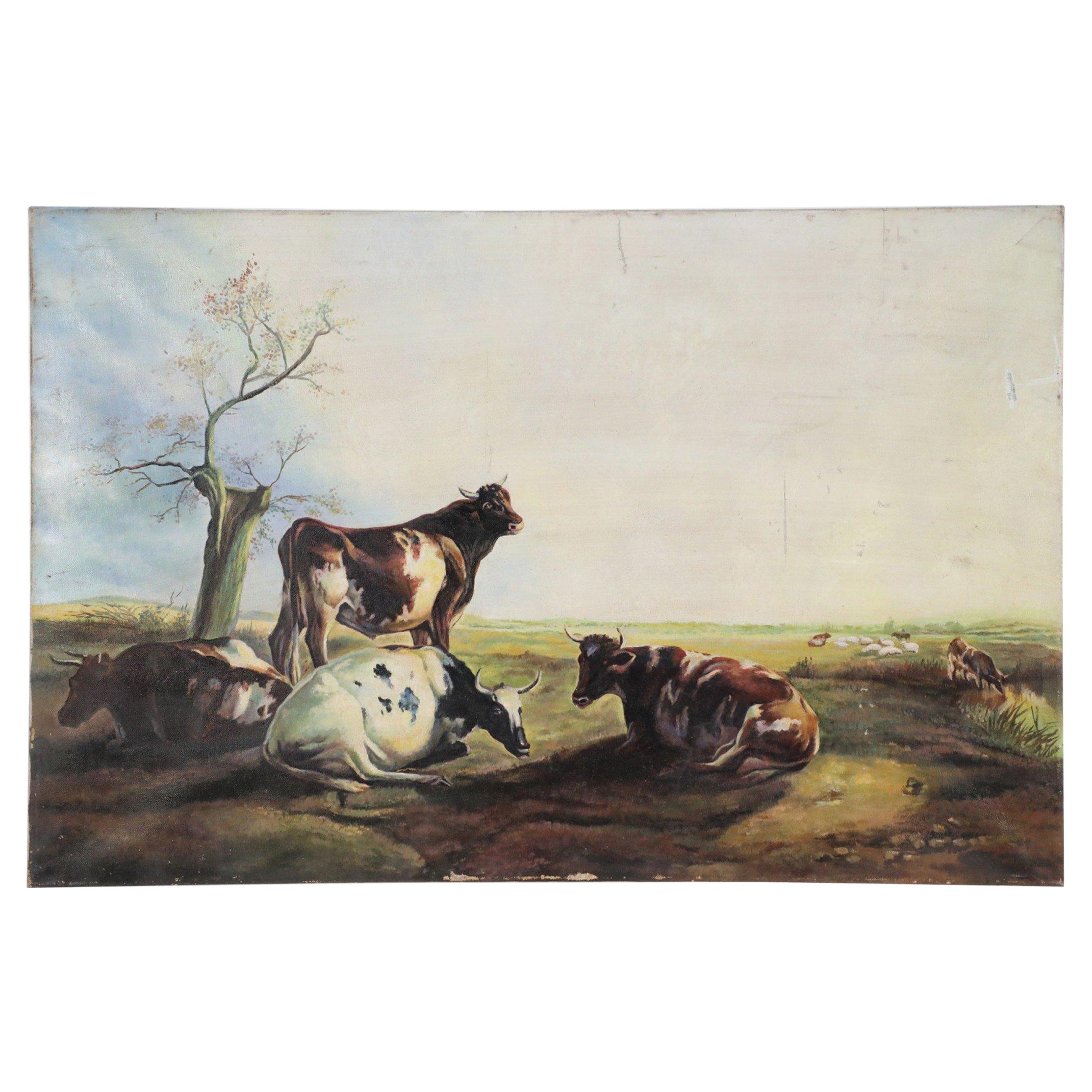 Cattle Resting in a Field Oil Painting on Canvas For Sale