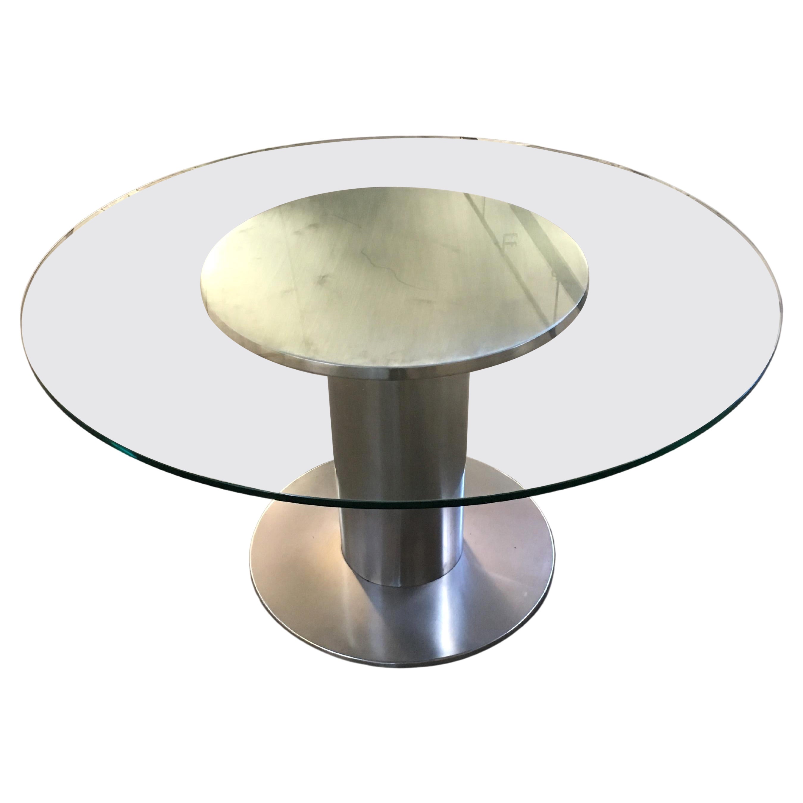 Mid-Century Modern Italian Chrome Table with Round Glass Top from 1970s For Sale