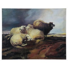 Group of Sheep in Field Oil Painting on Canvas