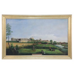 Framed Oil Painting of a Colonial Garden and River