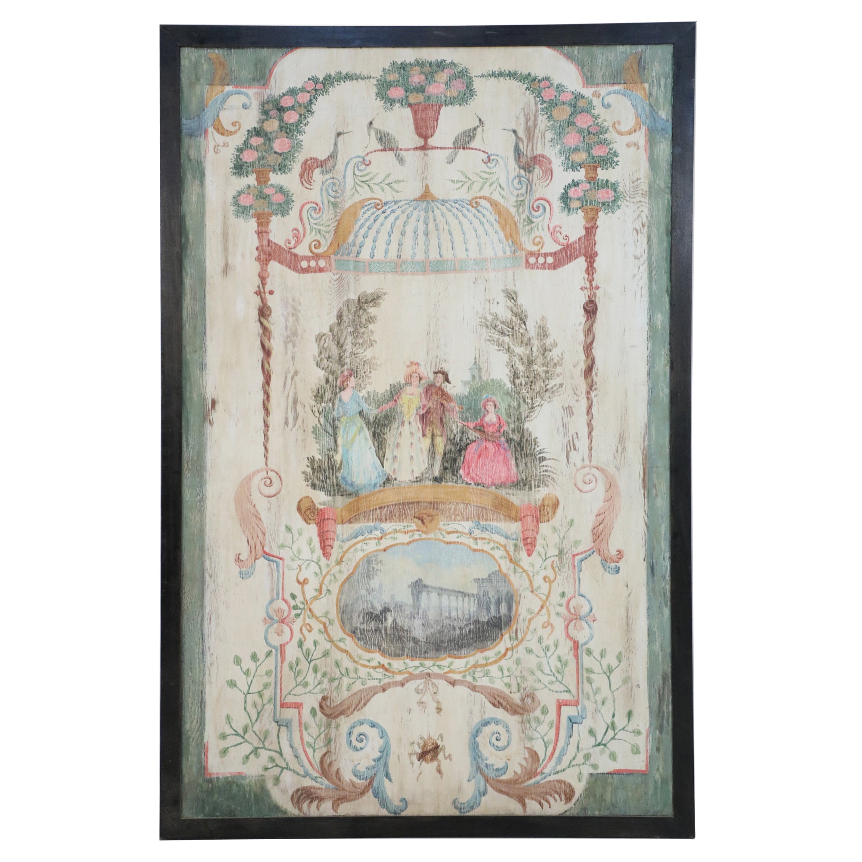 Panel acrílico italiano de estilo neoclásico pintado con una escena de jardín en venta