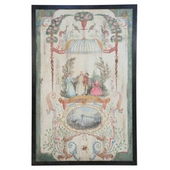Pannello dipinto in acrilico con scena di giardino in stile neoclassico italiano