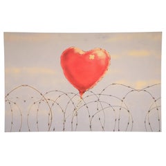 Vintage Heart Balloon on Barbed Wire Giclee Canvas Print