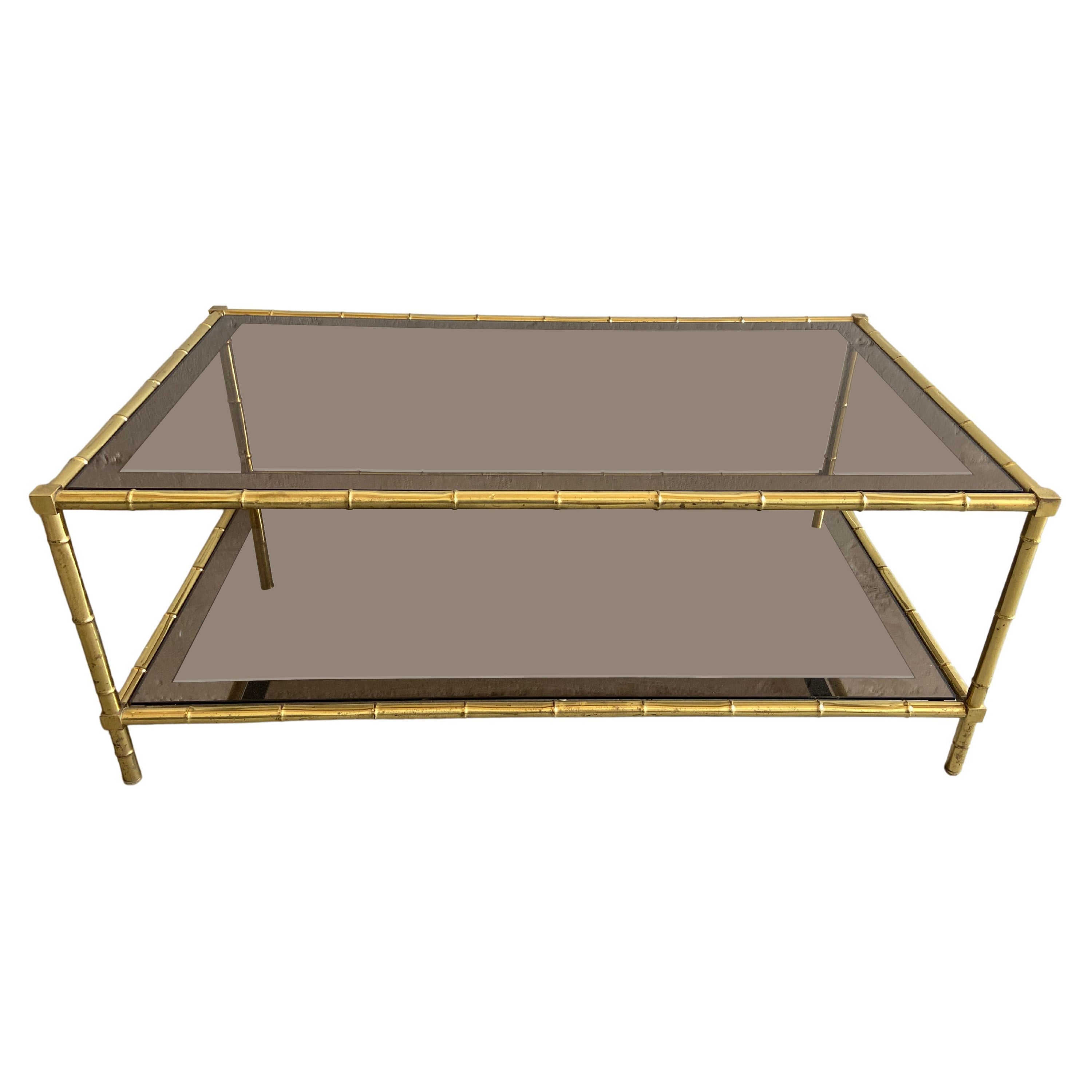 Mid-Century Modern French Two-Tier Maison Baguès Brass Coffee or Sofa Table For Sale