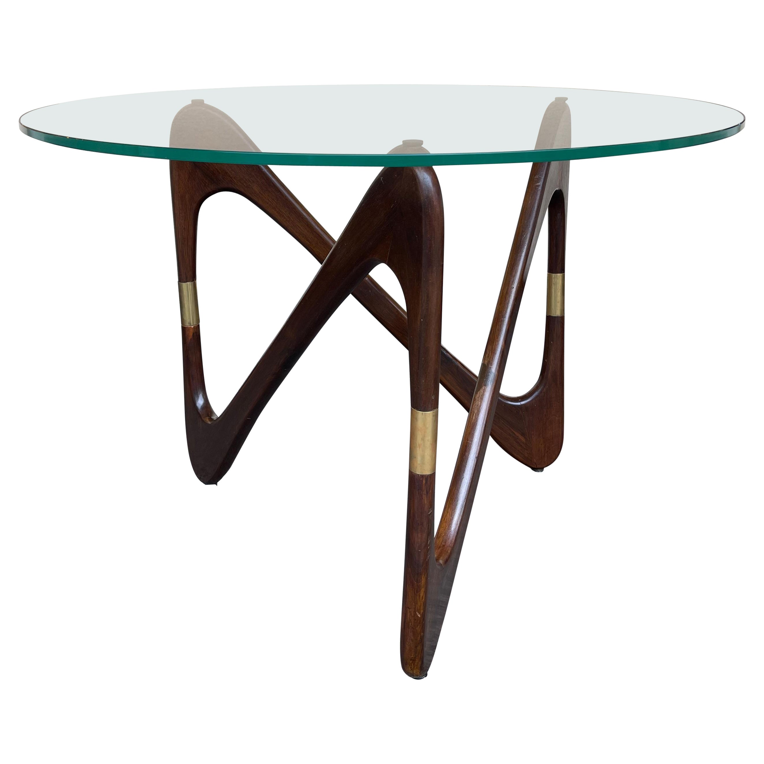 Italian Mid Century Wood and Brass Coffee Table by Fontana Arte, Italy, 1950s
