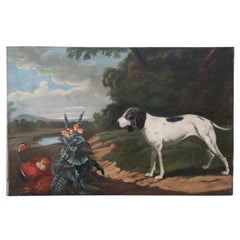 Vintage Dog and Pheasant Oil Painting on Canvas