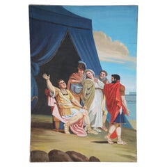 Peinture à l'huile sur toile - Gladiateur héroïque et tente bleue