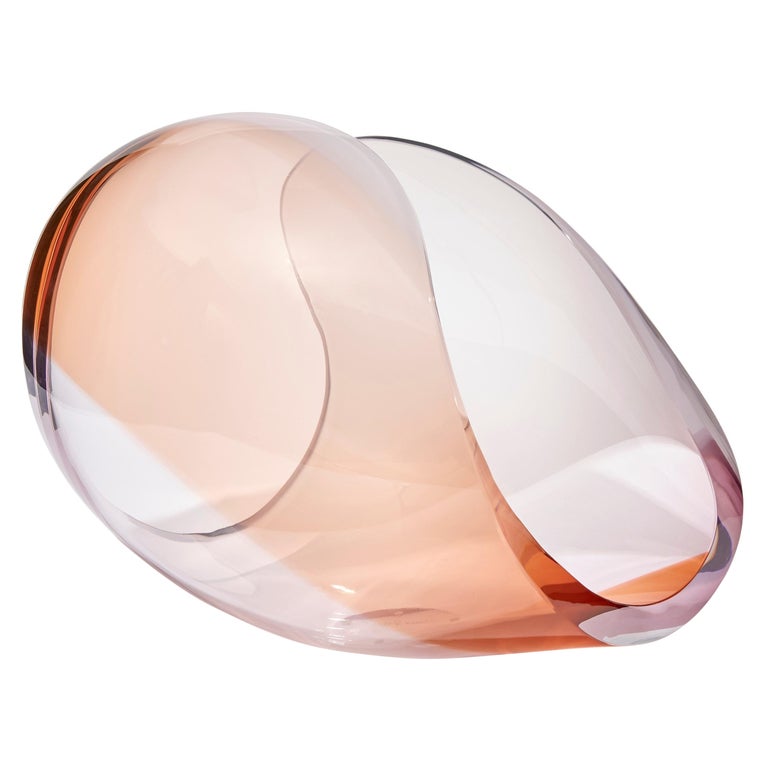 Planet in Amber & Pink a Unique Glass Sculpture & Centrepiece by Lena Bergström For Sale