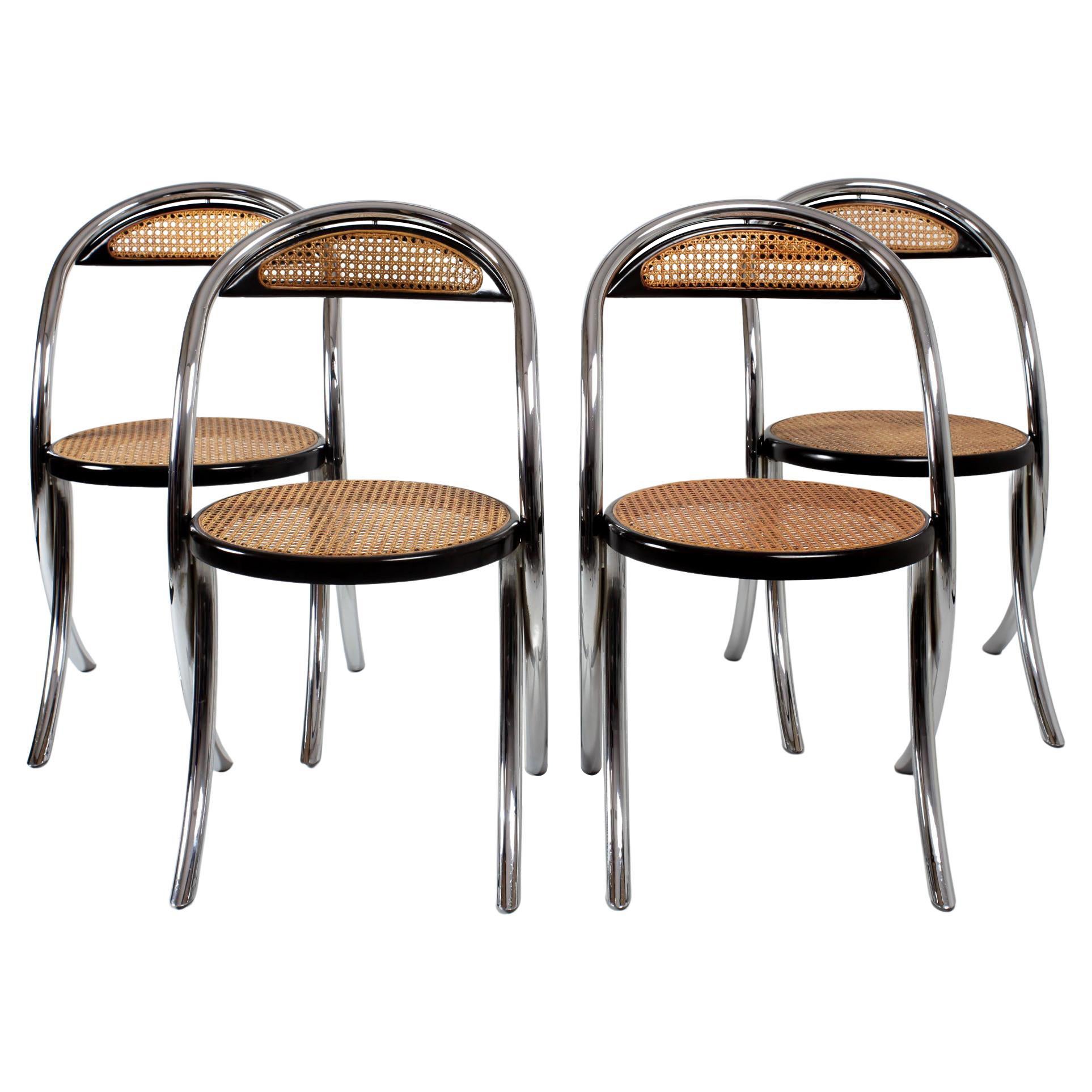 Mid Century Italian Cane Chairs 1970s Set of 4 For Sale