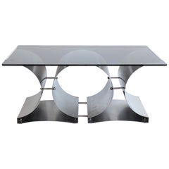 Vintage Steel and Glass Coffee Table by Francois Monnet for Kappa, French, c. 1970