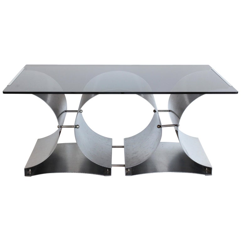 Steel and Glass Coffee Table by Francois Monnet for Kappa, French, c. 1970  For Sale at 1stDibs