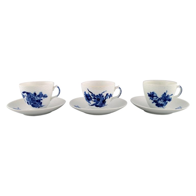 Three Royal Copenhagen Blue Flower Braided Coffee Cups with Saucers, 1950s  For Sale at 1stDibs