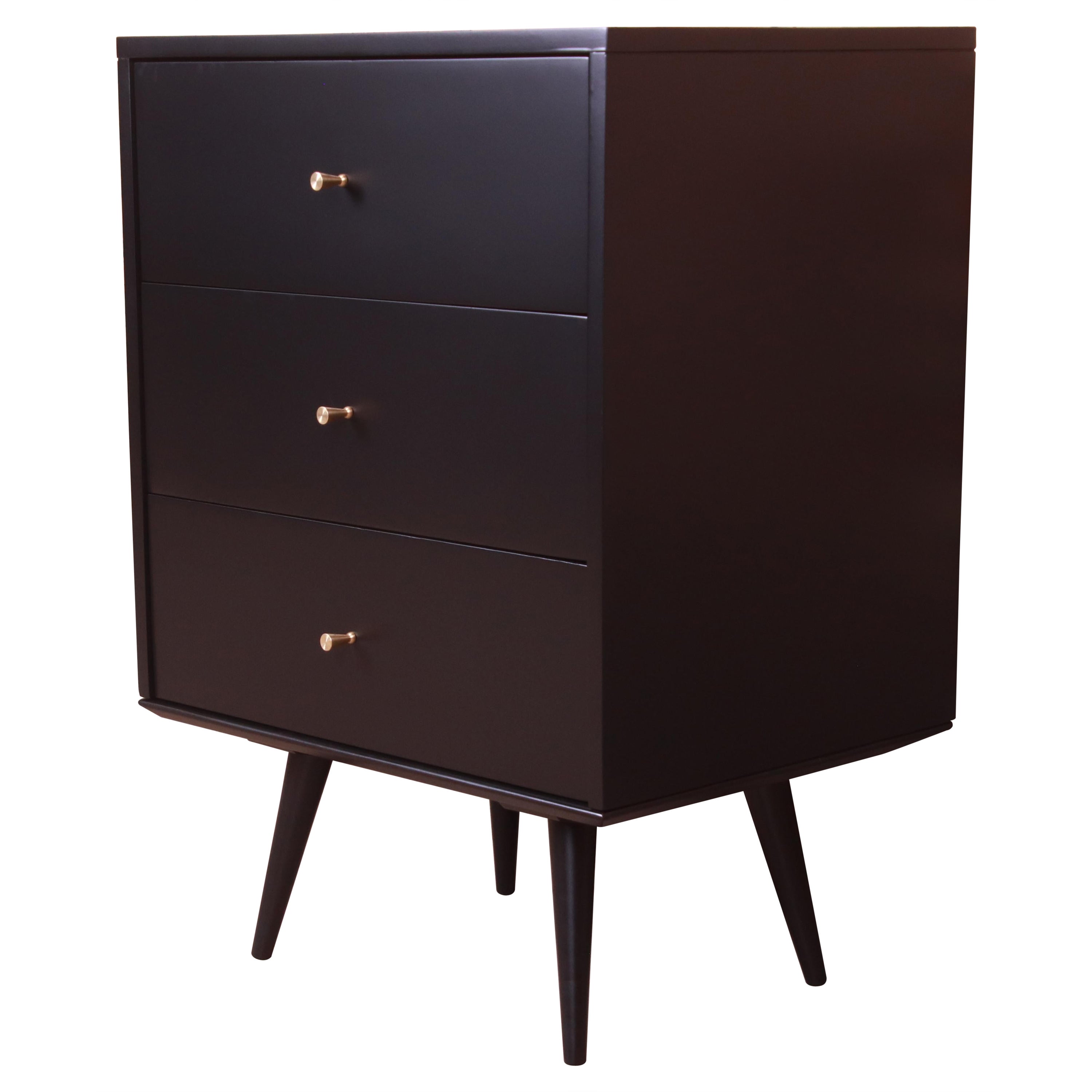 Paul McCobb Planner Group Black Lacquered Three-Drawer Chest, Newly Refinished
