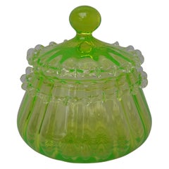Mid-Century Modern Italian Empoli Candy Jar Vaseline Uranium Glass Yellow Green