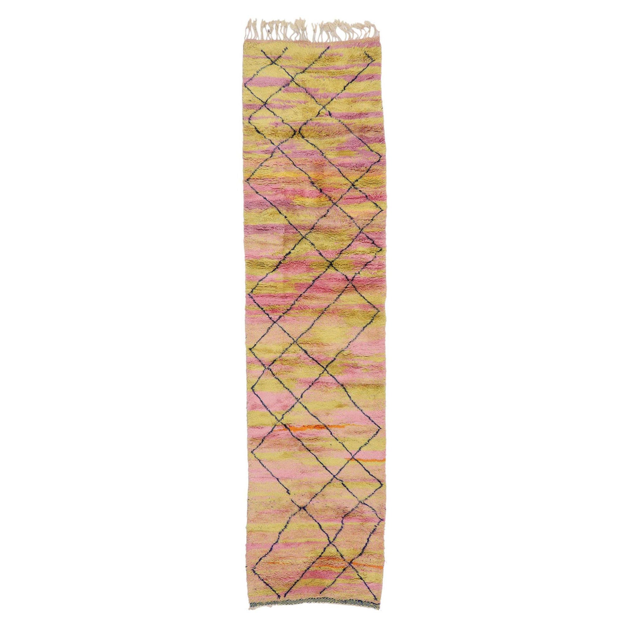 New Colorful Abstract Moroccan Runner with Bohemian Style