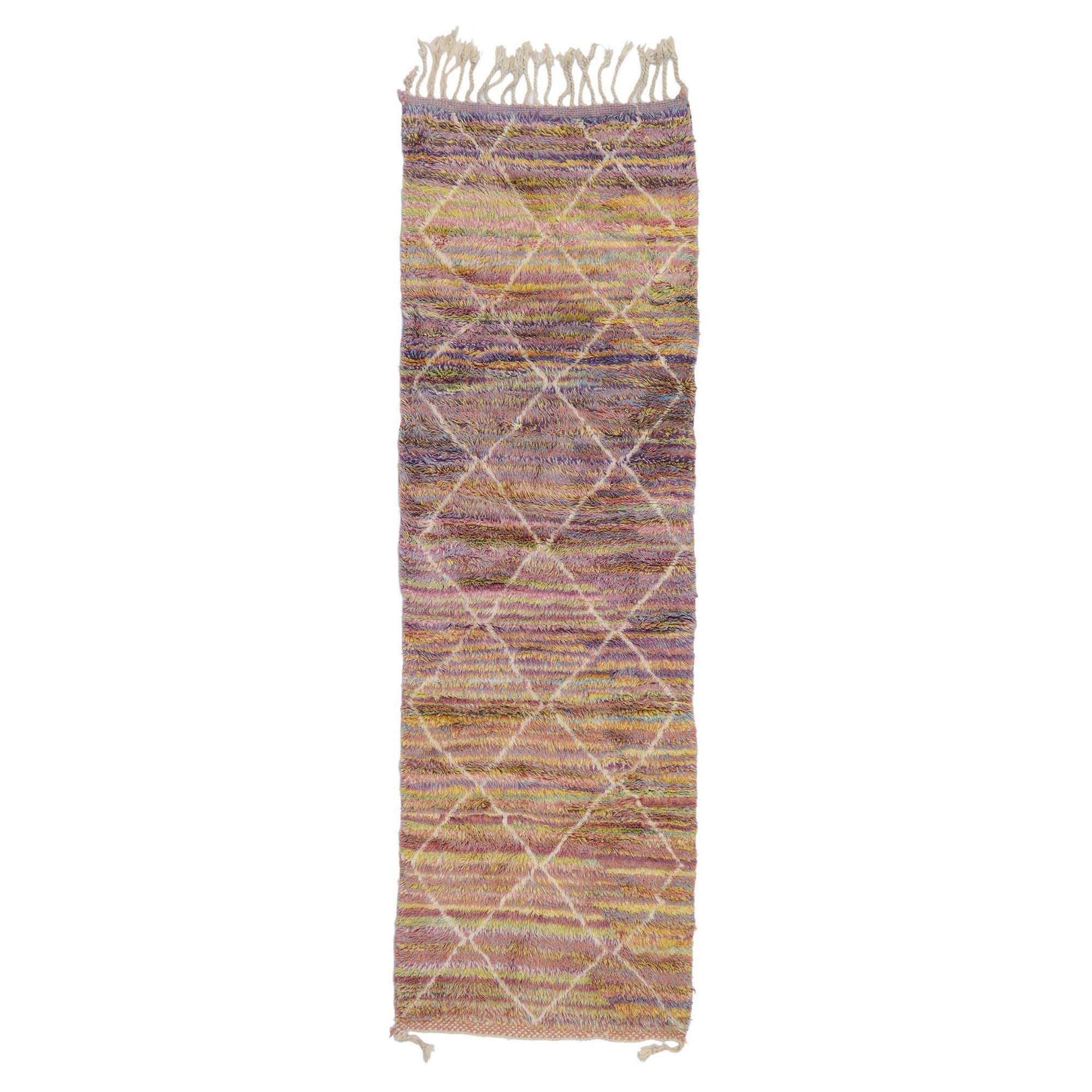 New Berber Moroccan Runner with Bohemian Style, Earthy Pastel Colors For Sale