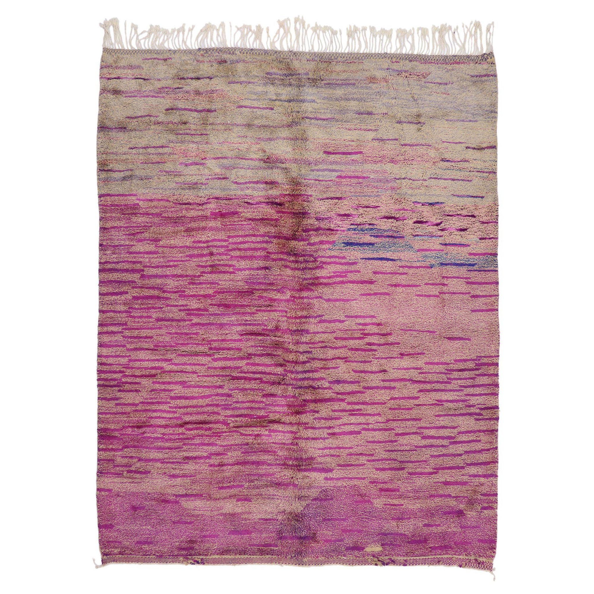 Large Pink Abstract Moroccan Rug, Bohemian Rhapsody Meets Abstract Expressionism For Sale