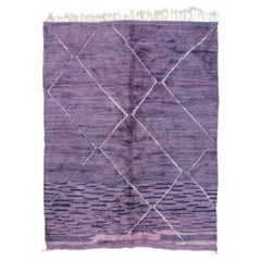 Grand tapis marocain abstrait violet, le style Boho moderne rencontre Hygge Luxe