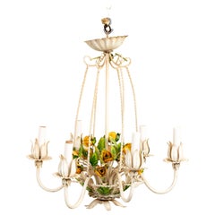 Vintage Italian Tole Floral Chandelier with Roses