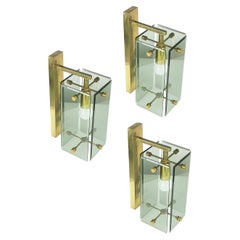 Vintage Italian Smoked Glass and Brass Wall Sconces from Cristal Art, Set of 3