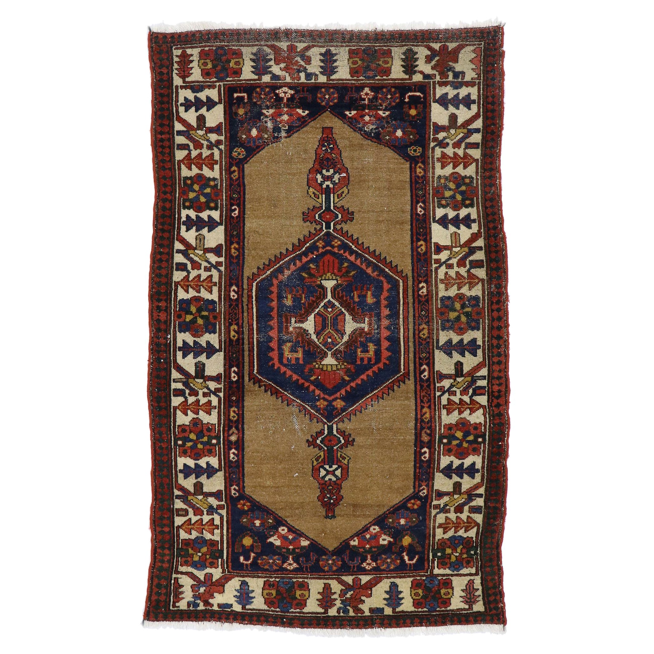 Antique Persian Malayer Rug with Mid-Century Modern Style For Sale