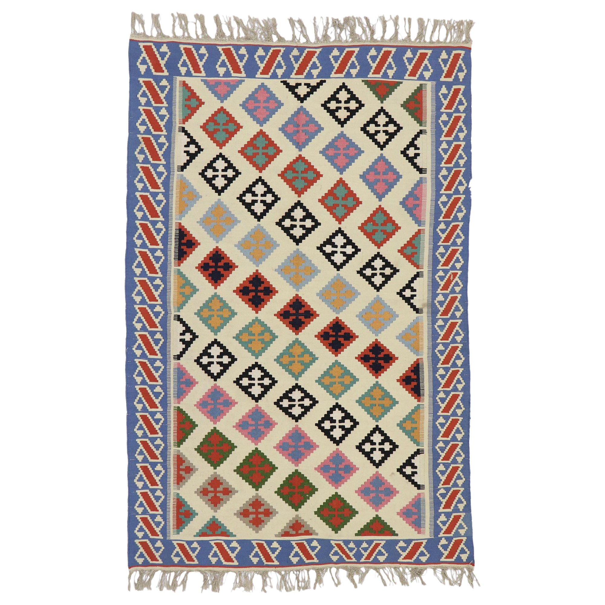 Vintage Persian Shiraz Kilim Rug with Tribal Style