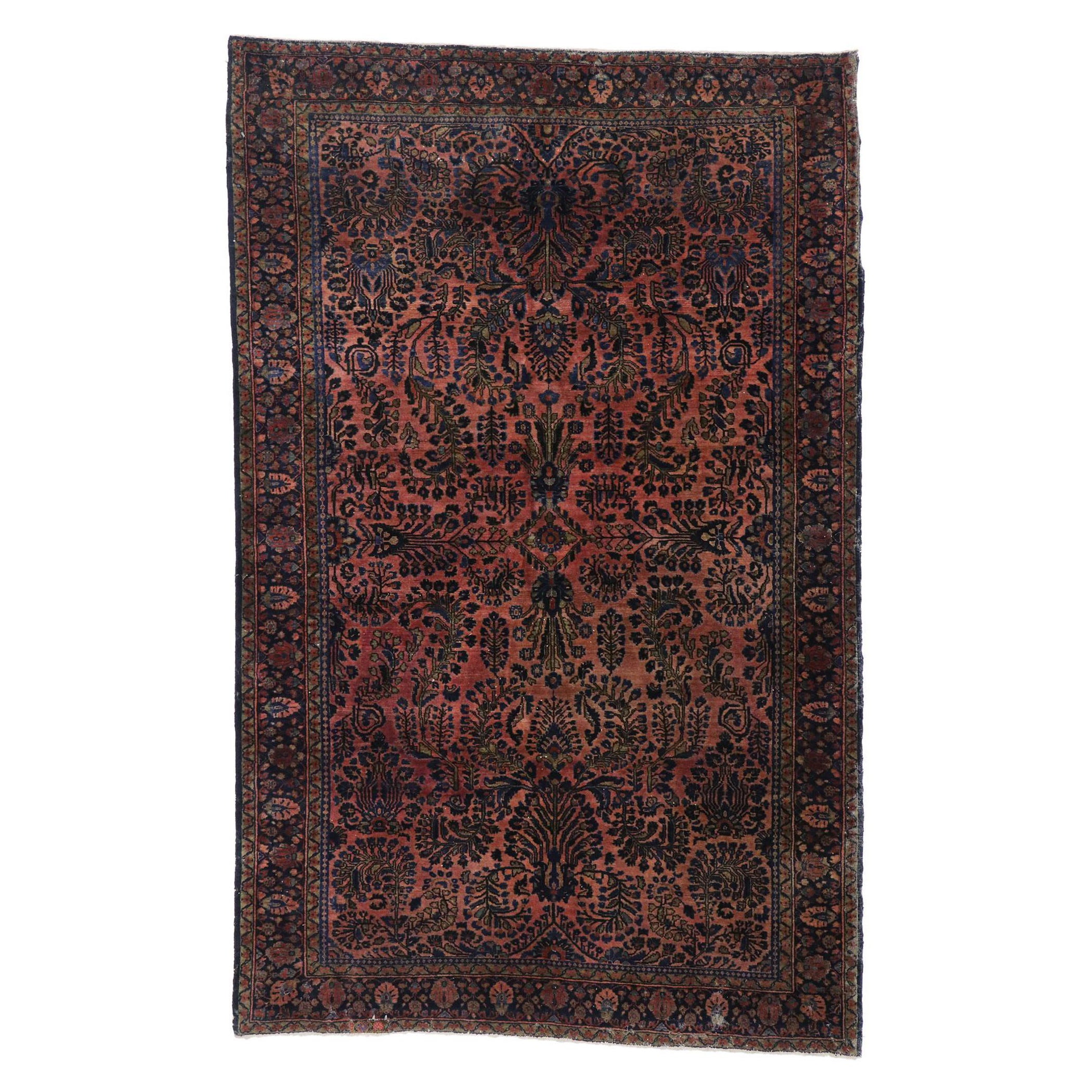 Antique Persian Sarouk Rug with Jacobean Style For Sale