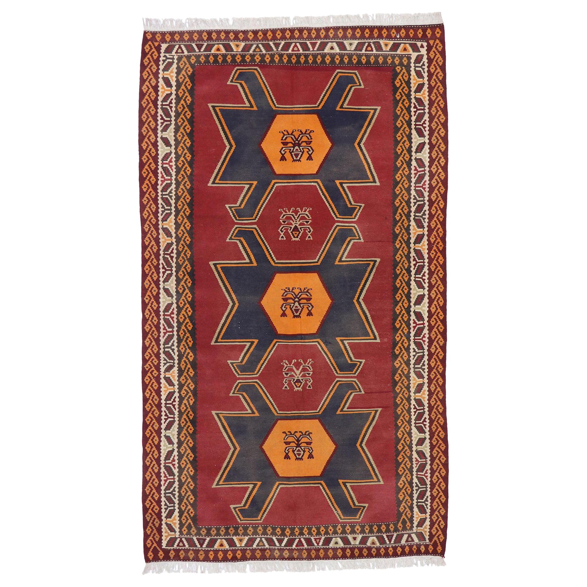 Vintage Persian Shiraz Kilim Rug with Tribal Style For Sale