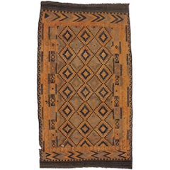 Vintage Afghani Maimana Kilim Rug with Mid-Century Modern Style