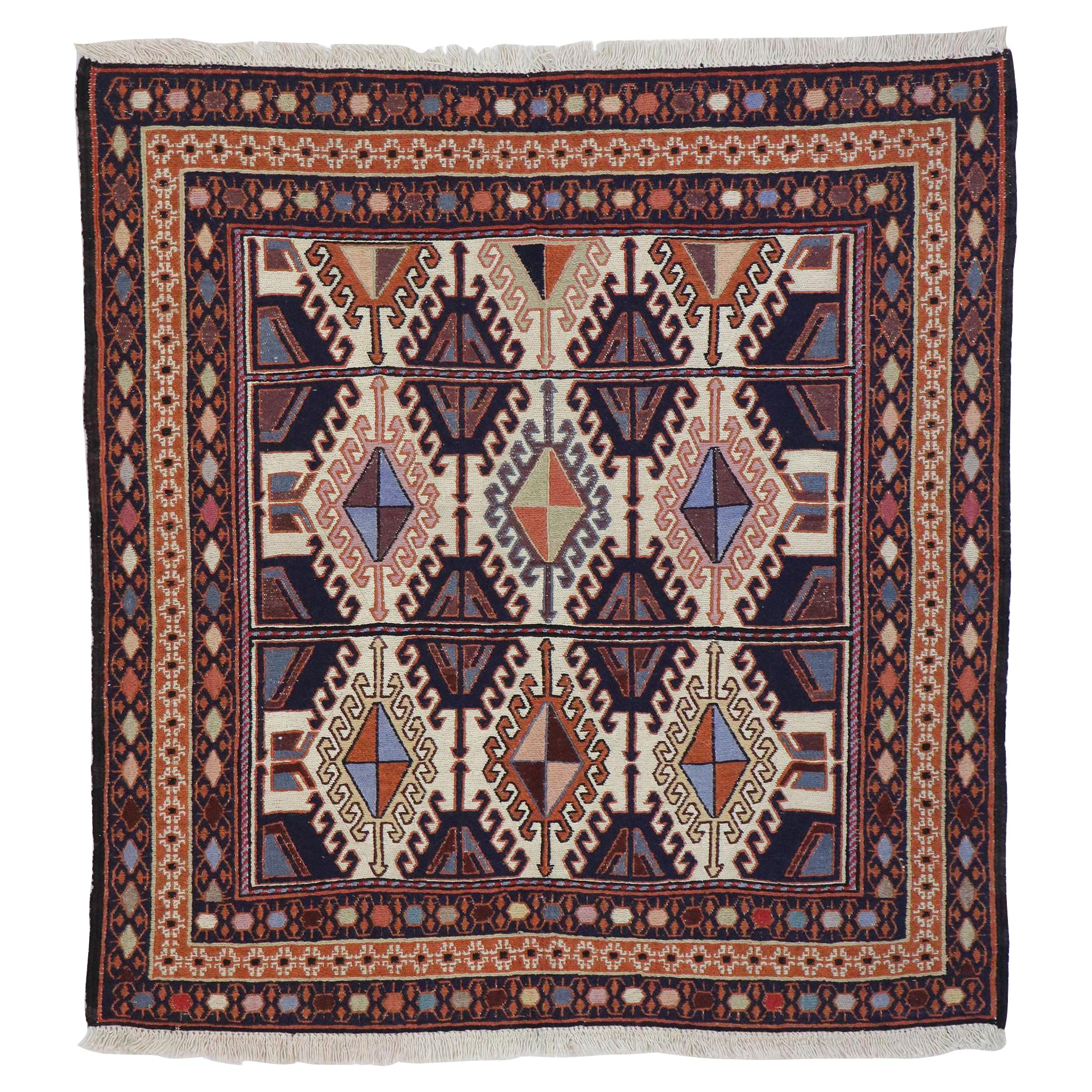 Vintage Persian Shiraz Kilim Rug with Tribal Style