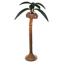 Exotic Style Mario Lopez Torres Tropical Rattan Palm Tree Tall Floor Lamp 1970s