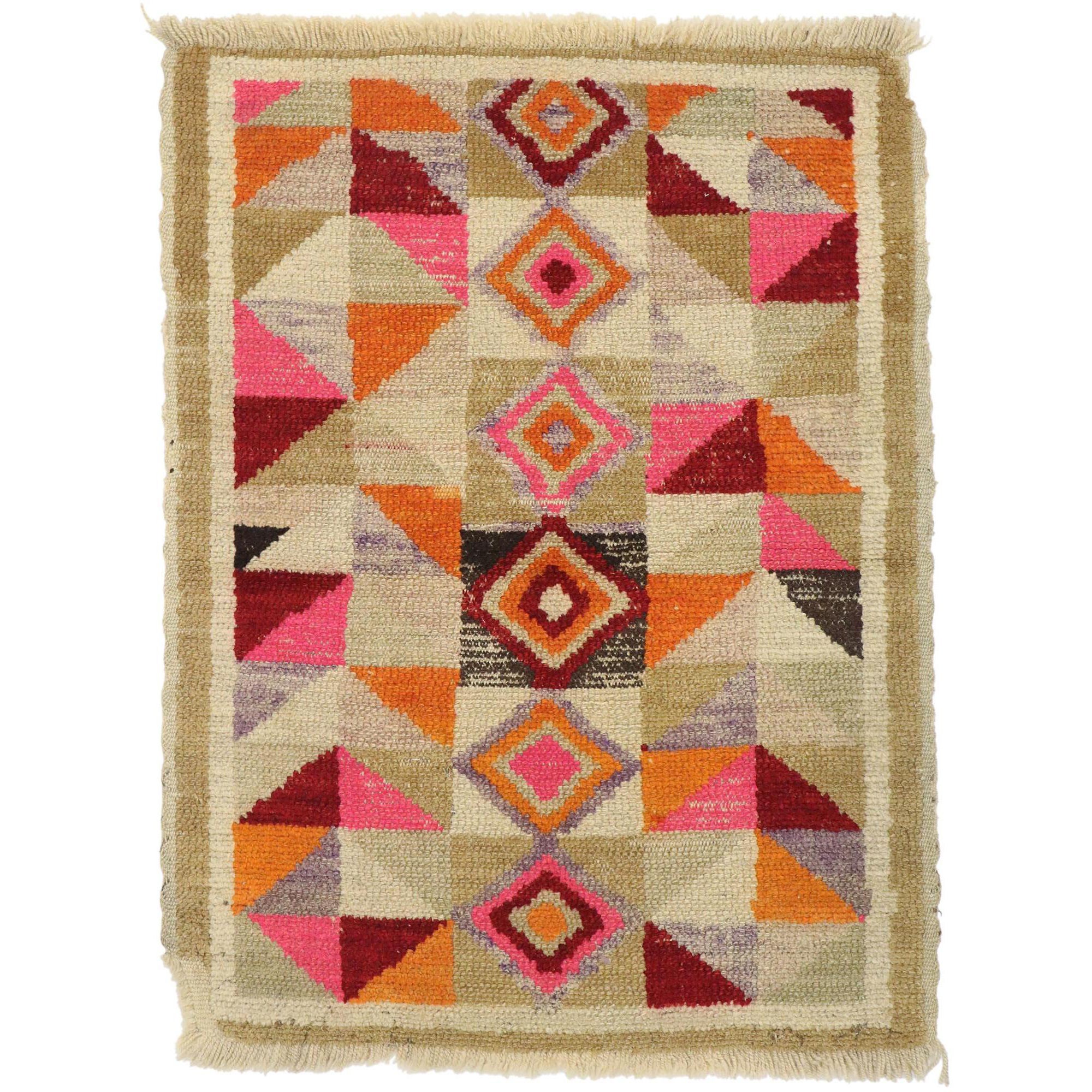 Vintage Turkish Colorblock Rug, Cubism Collides with Postmodern Style For Sale
