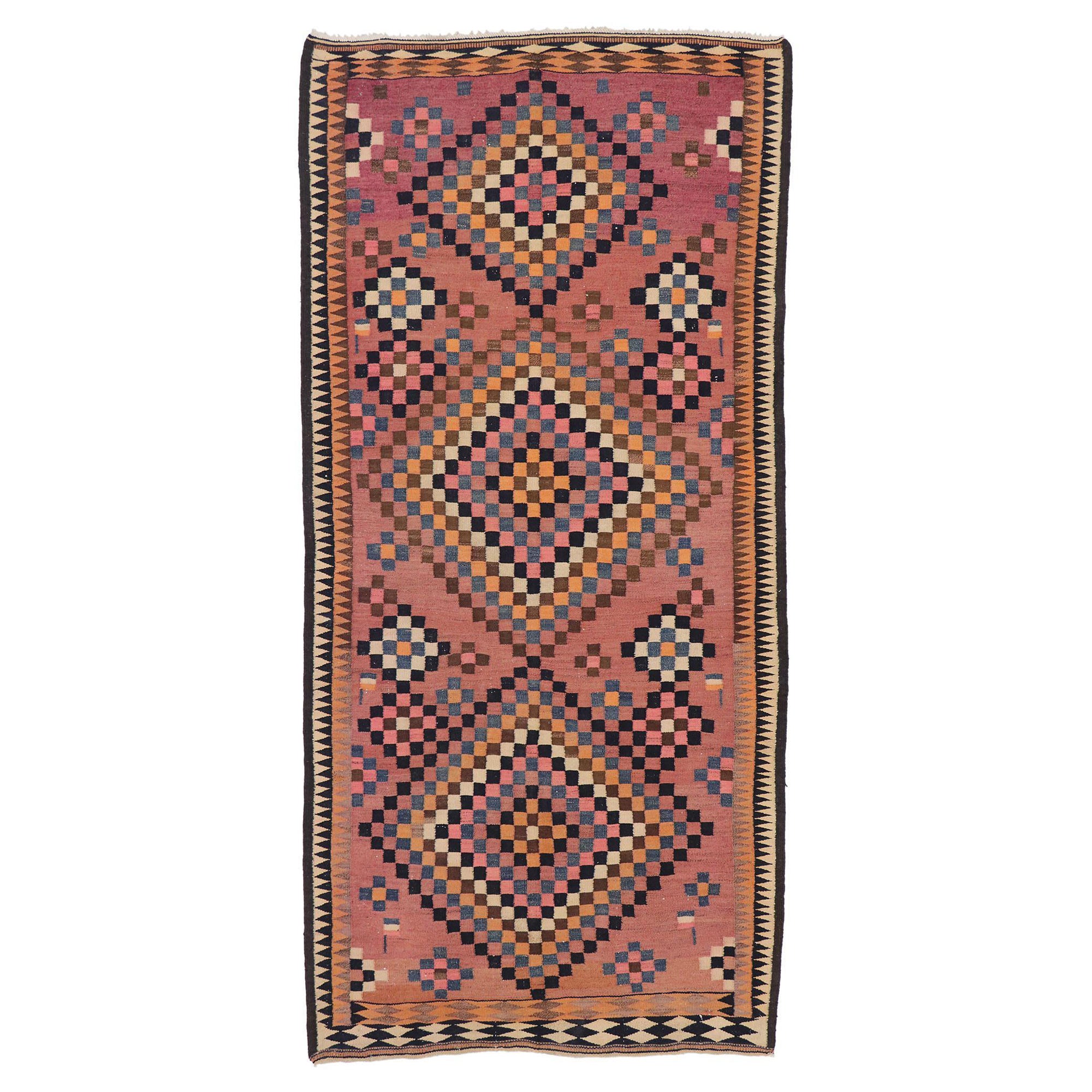 Vintage Persian Shiraz Kilim Rug, Pacific Northwest Meets Luxury Lodge For Sale