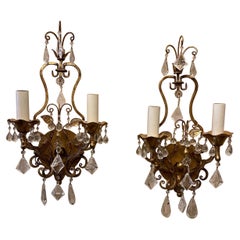 Wonderful Pair French Gold Gilt Rock Crystal Maison Baguès Sconces